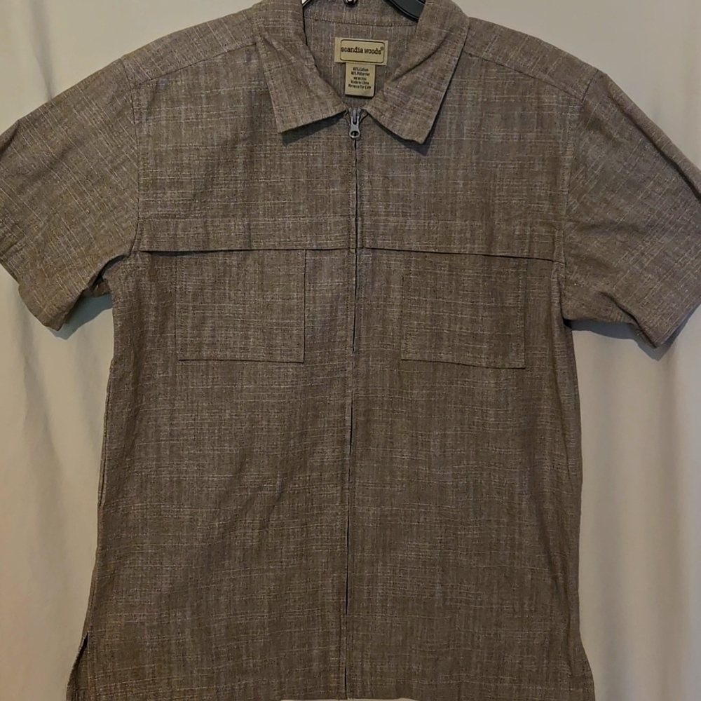 SCANDIA WOODS Wood color Full Zip Front Cuban Wedding Shirt Size M